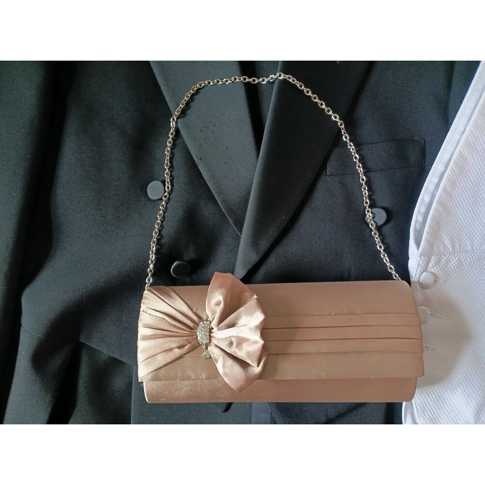 Beige Champagne ELEGANT SATIN Evening Clutch Purse Prom Ball Wedding Formal